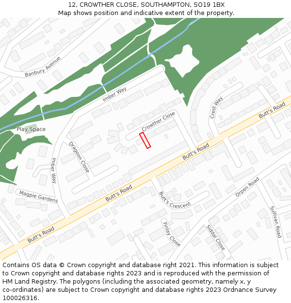 12, CROWTHER CLOSE, SOUTHAMPTON, SO19 1BX: Location map and indicative extent of plot