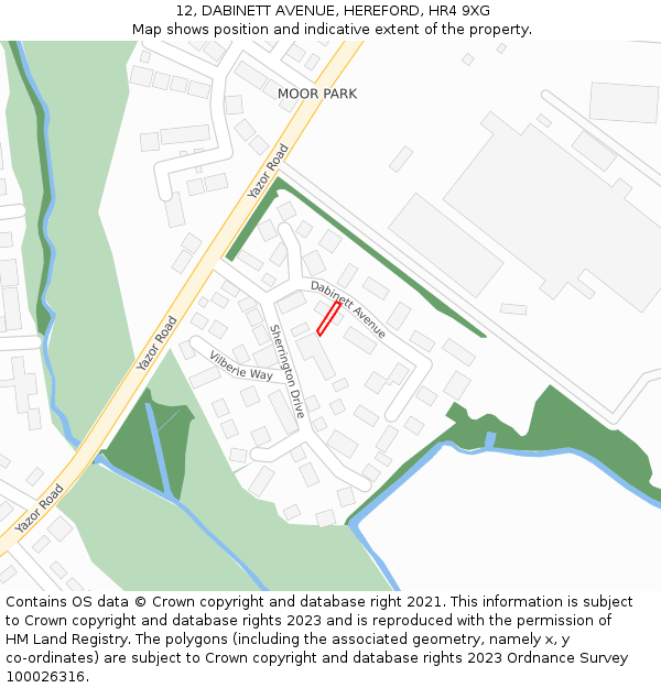 12, DABINETT AVENUE, HEREFORD, HR4 9XG: Location map and indicative extent of plot