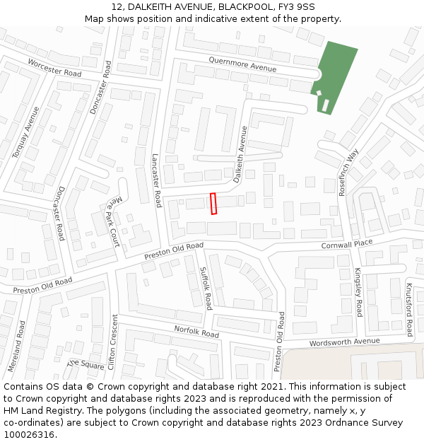 12, DALKEITH AVENUE, BLACKPOOL, FY3 9SS: Location map and indicative extent of plot