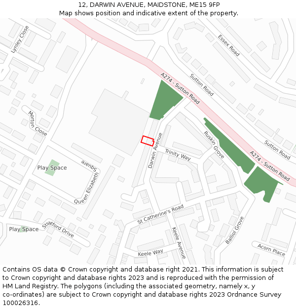 12, DARWIN AVENUE, MAIDSTONE, ME15 9FP: Location map and indicative extent of plot