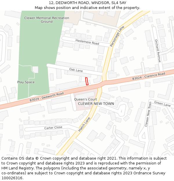 12, DEDWORTH ROAD, WINDSOR, SL4 5AY: Location map and indicative extent of plot