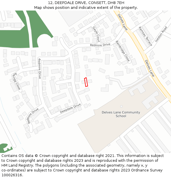 12, DEEPDALE DRIVE, CONSETT, DH8 7EH: Location map and indicative extent of plot
