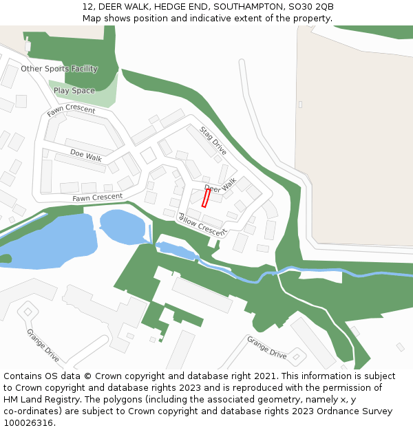 12, DEER WALK, HEDGE END, SOUTHAMPTON, SO30 2QB: Location map and indicative extent of plot