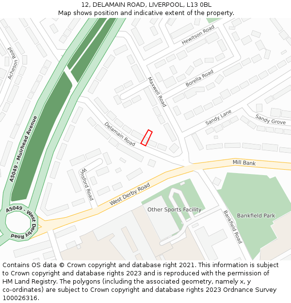 12, DELAMAIN ROAD, LIVERPOOL, L13 0BL: Location map and indicative extent of plot