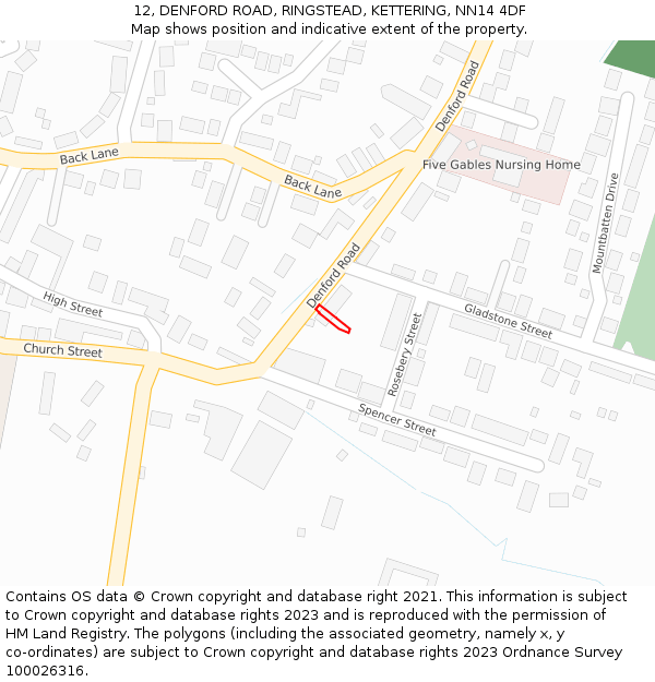 12, DENFORD ROAD, RINGSTEAD, KETTERING, NN14 4DF: Location map and indicative extent of plot