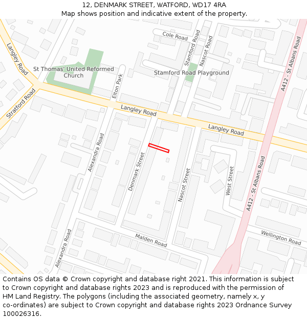 12, DENMARK STREET, WATFORD, WD17 4RA: Location map and indicative extent of plot