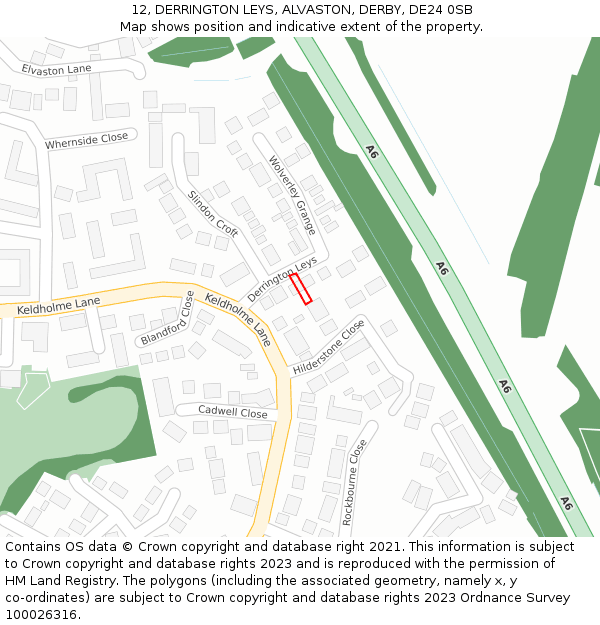 12, DERRINGTON LEYS, ALVASTON, DERBY, DE24 0SB: Location map and indicative extent of plot