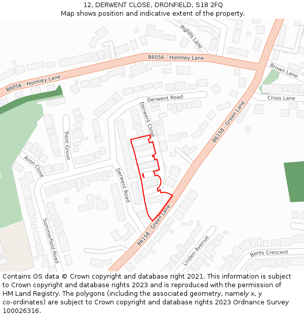 12, DERWENT CLOSE, DRONFIELD, S18 2FQ: Location map and indicative extent of plot