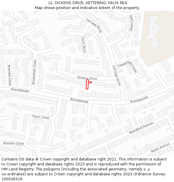 12, DICKENS DRIVE, KETTERING, NN16 9EG: Location map and indicative extent of plot