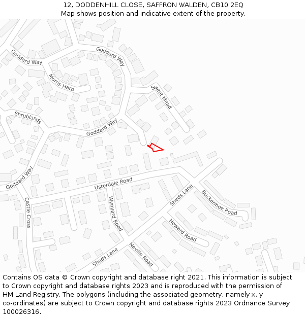 12, DODDENHILL CLOSE, SAFFRON WALDEN, CB10 2EQ: Location map and indicative extent of plot