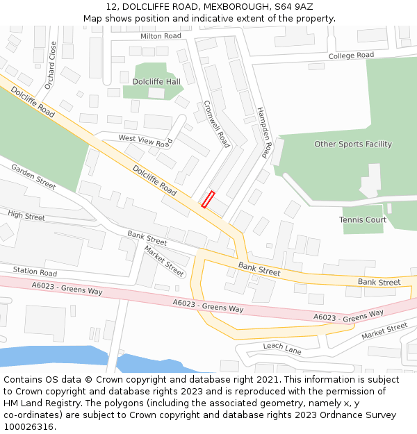 12, DOLCLIFFE ROAD, MEXBOROUGH, S64 9AZ: Location map and indicative extent of plot