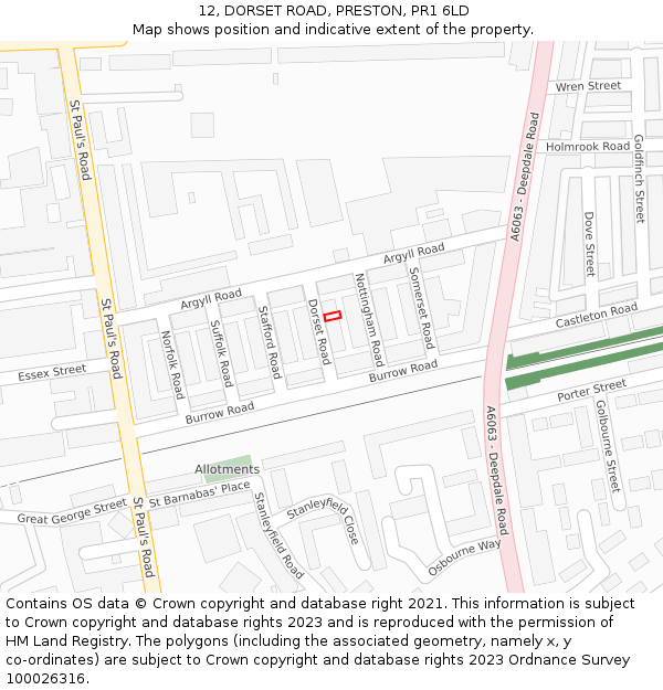 12, DORSET ROAD, PRESTON, PR1 6LD: Location map and indicative extent of plot