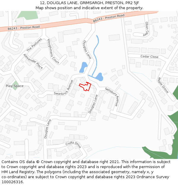 12, DOUGLAS LANE, GRIMSARGH, PRESTON, PR2 5JF: Location map and indicative extent of plot