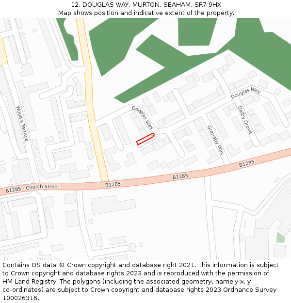 12, DOUGLAS WAY, MURTON, SEAHAM, SR7 9HX: Location map and indicative extent of plot