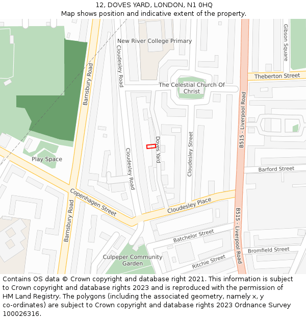 12, DOVES YARD, LONDON, N1 0HQ: Location map and indicative extent of plot