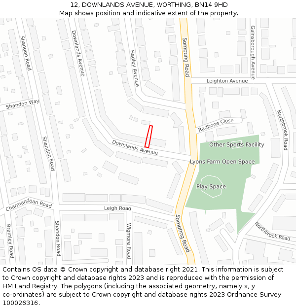 12, DOWNLANDS AVENUE, WORTHING, BN14 9HD: Location map and indicative extent of plot