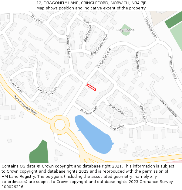 12, DRAGONFLY LANE, CRINGLEFORD, NORWICH, NR4 7JR: Location map and indicative extent of plot