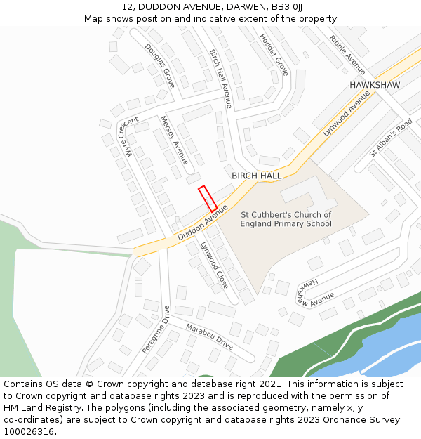 12, DUDDON AVENUE, DARWEN, BB3 0JJ: Location map and indicative extent of plot