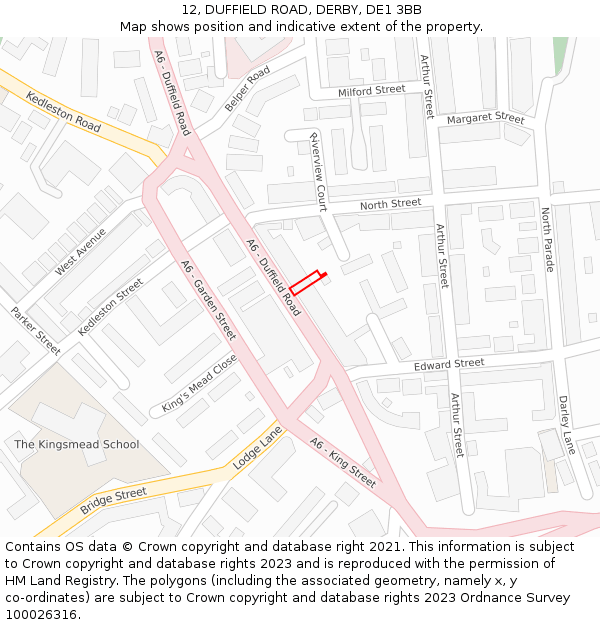 12, DUFFIELD ROAD, DERBY, DE1 3BB: Location map and indicative extent of plot