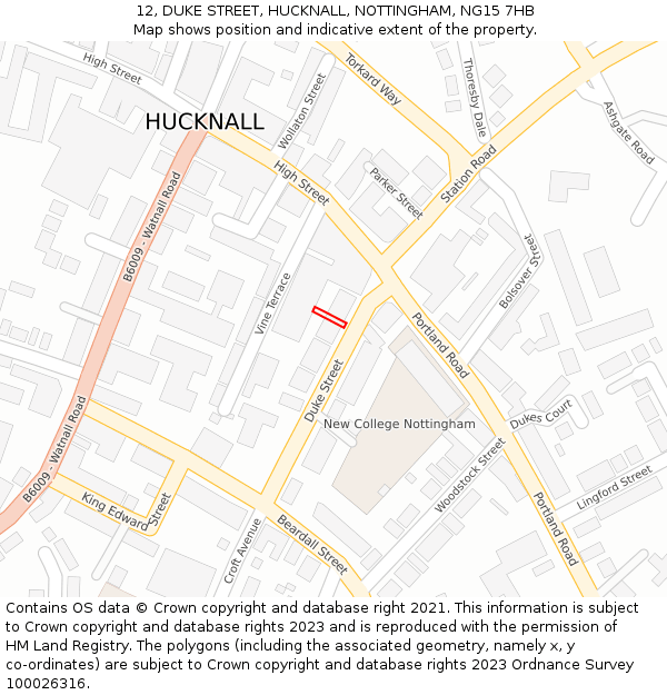 12, DUKE STREET, HUCKNALL, NOTTINGHAM, NG15 7HB: Location map and indicative extent of plot