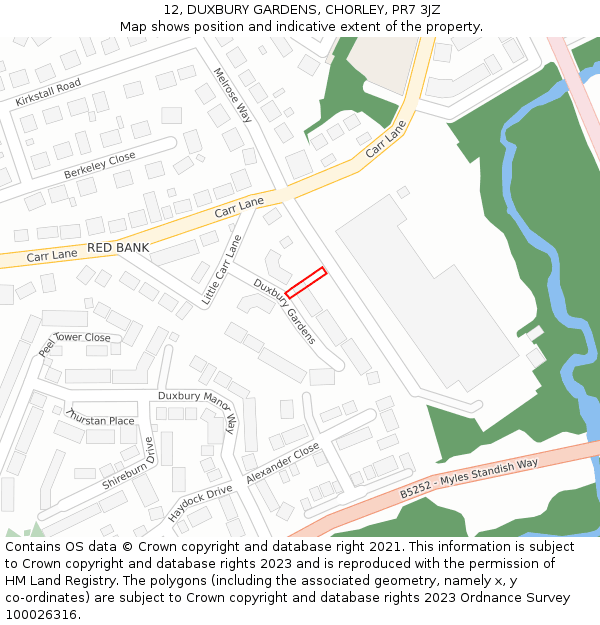 12, DUXBURY GARDENS, CHORLEY, PR7 3JZ: Location map and indicative extent of plot