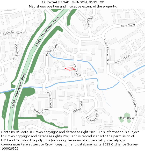 12, DYDALE ROAD, SWINDON, SN25 1XD: Location map and indicative extent of plot