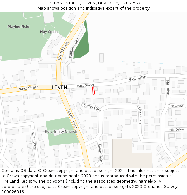 12, EAST STREET, LEVEN, BEVERLEY, HU17 5NG: Location map and indicative extent of plot
