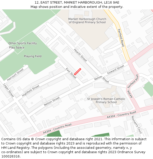 12, EAST STREET, MARKET HARBOROUGH, LE16 9AE: Location map and indicative extent of plot
