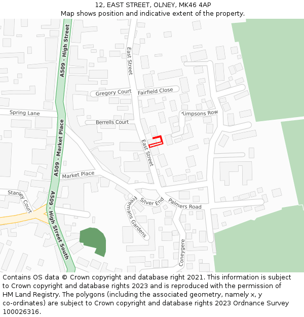 12, EAST STREET, OLNEY, MK46 4AP: Location map and indicative extent of plot