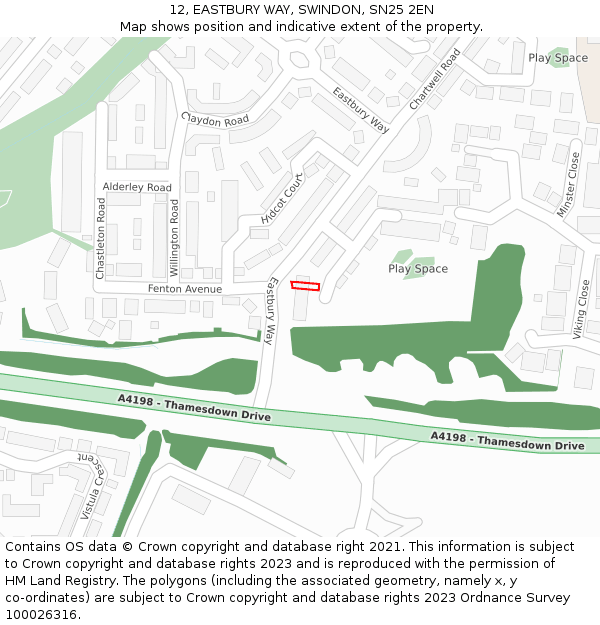 12, EASTBURY WAY, SWINDON, SN25 2EN: Location map and indicative extent of plot