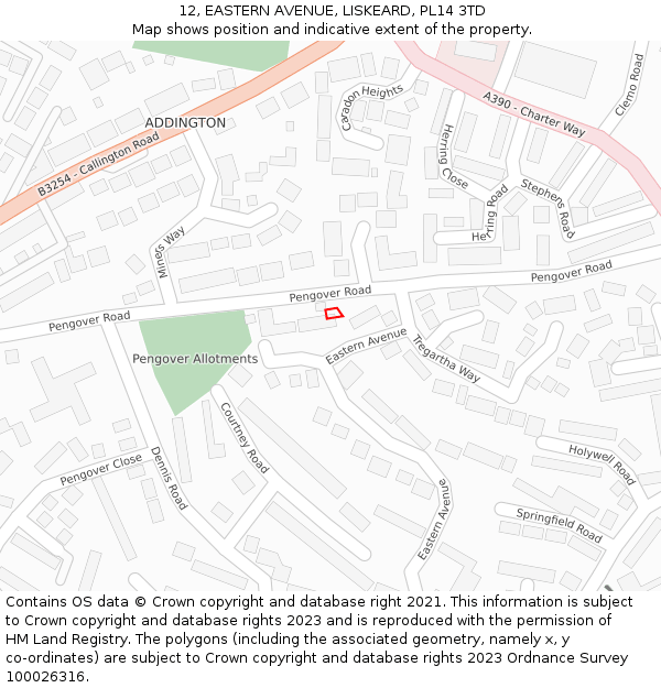 12, EASTERN AVENUE, LISKEARD, PL14 3TD: Location map and indicative extent of plot