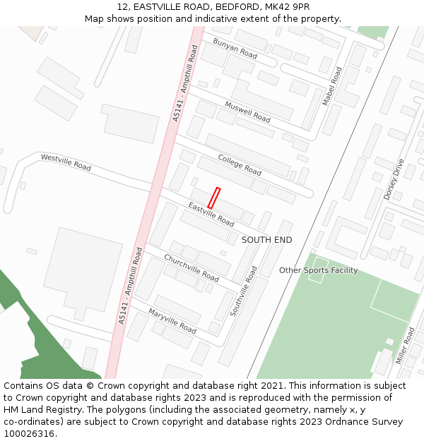 12, EASTVILLE ROAD, BEDFORD, MK42 9PR: Location map and indicative extent of plot