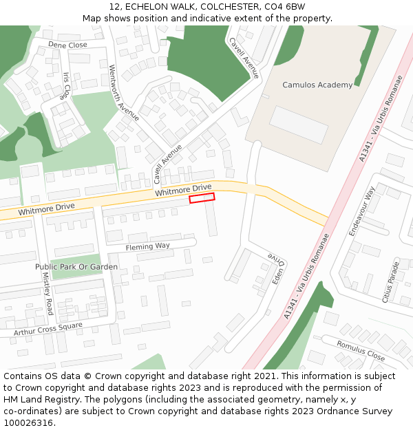 12, ECHELON WALK, COLCHESTER, CO4 6BW: Location map and indicative extent of plot