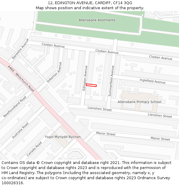 12, EDINGTON AVENUE, CARDIFF, CF14 3QG: Location map and indicative extent of plot