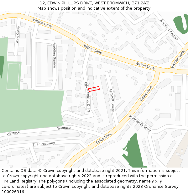 12, EDWIN PHILLIPS DRIVE, WEST BROMWICH, B71 2AZ: Location map and indicative extent of plot