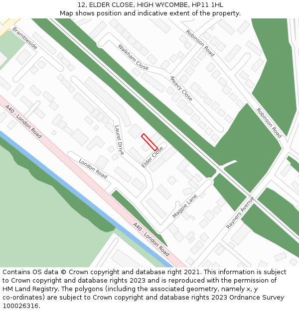 12, ELDER CLOSE, HIGH WYCOMBE, HP11 1HL: Location map and indicative extent of plot