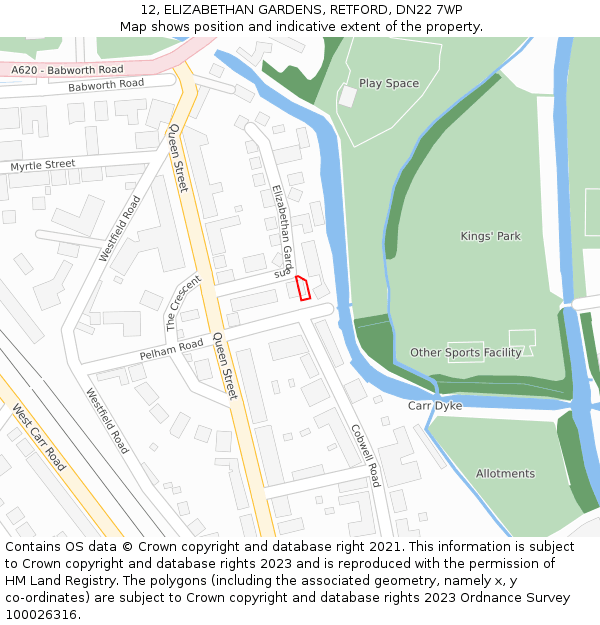 12, ELIZABETHAN GARDENS, RETFORD, DN22 7WP: Location map and indicative extent of plot