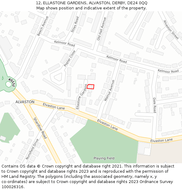 12, ELLASTONE GARDENS, ALVASTON, DERBY, DE24 0QQ: Location map and indicative extent of plot