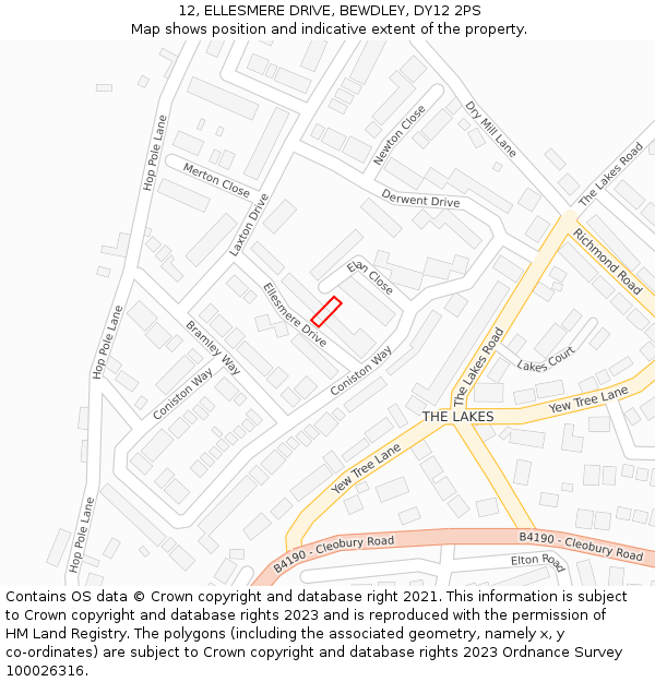 12, ELLESMERE DRIVE, BEWDLEY, DY12 2PS: Location map and indicative extent of plot