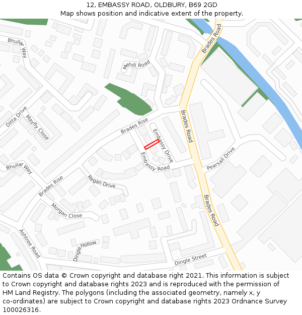 12, EMBASSY ROAD, OLDBURY, B69 2GD: Location map and indicative extent of plot