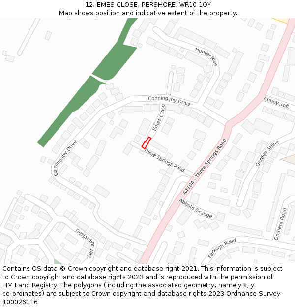 12, EMES CLOSE, PERSHORE, WR10 1QY: Location map and indicative extent of plot