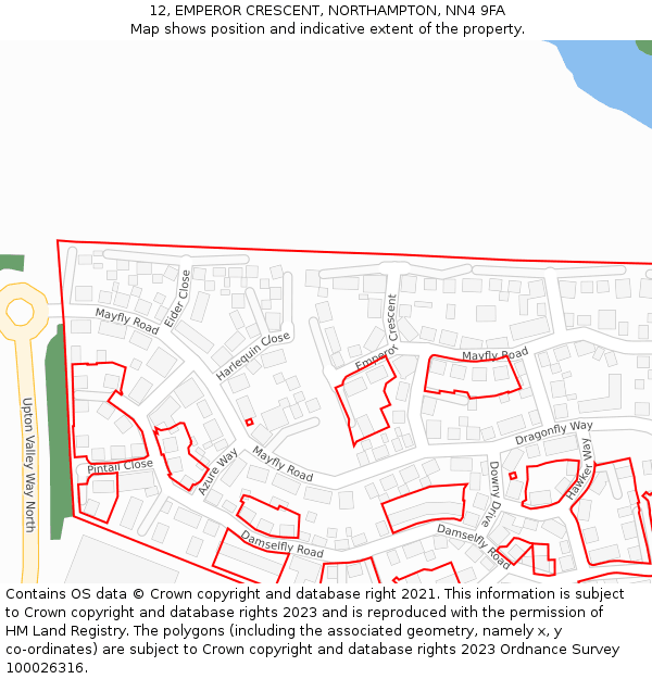 12, EMPEROR CRESCENT, NORTHAMPTON, NN4 9FA: Location map and indicative extent of plot