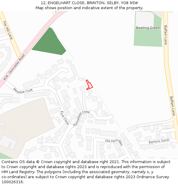 12, ENGELHART CLOSE, BRAYTON, SELBY, YO8 9SW: Location map and indicative extent of plot