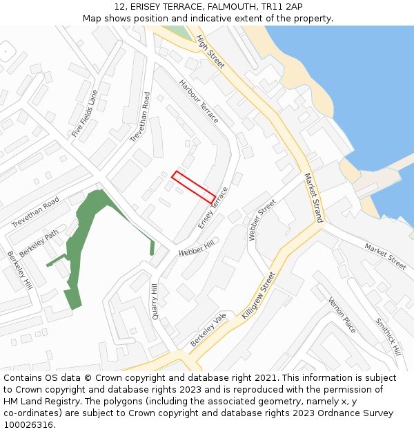 12, ERISEY TERRACE, FALMOUTH, TR11 2AP: Location map and indicative extent of plot