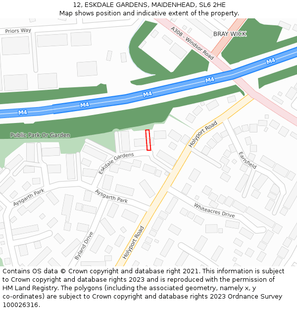 12, ESKDALE GARDENS, MAIDENHEAD, SL6 2HE: Location map and indicative extent of plot