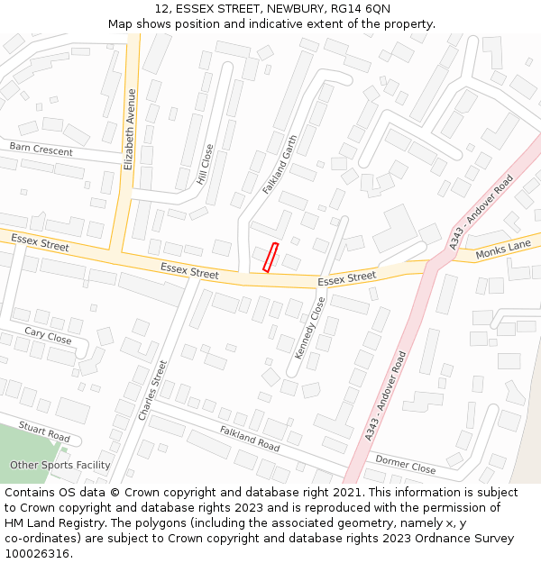 12, ESSEX STREET, NEWBURY, RG14 6QN: Location map and indicative extent of plot