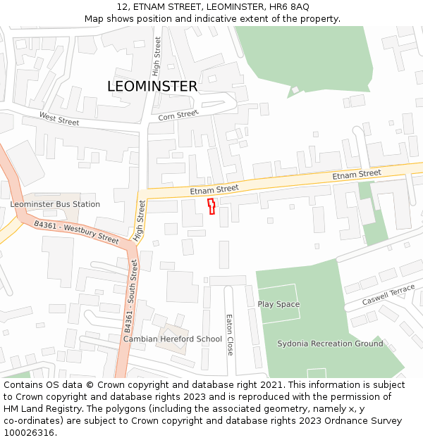 12, ETNAM STREET, LEOMINSTER, HR6 8AQ: Location map and indicative extent of plot