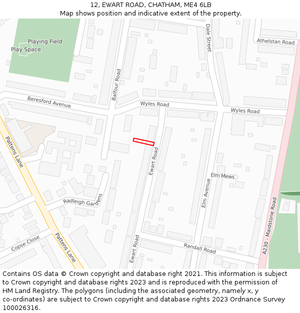 12, EWART ROAD, CHATHAM, ME4 6LB: Location map and indicative extent of plot