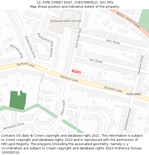12, EYRE STREET EAST, CHESTERFIELD, S41 0PQ: Location map and indicative extent of plot