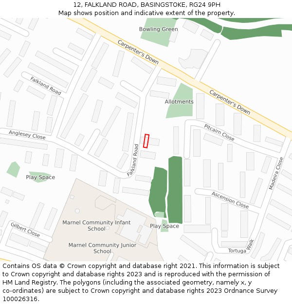 12, FALKLAND ROAD, BASINGSTOKE, RG24 9PH: Location map and indicative extent of plot